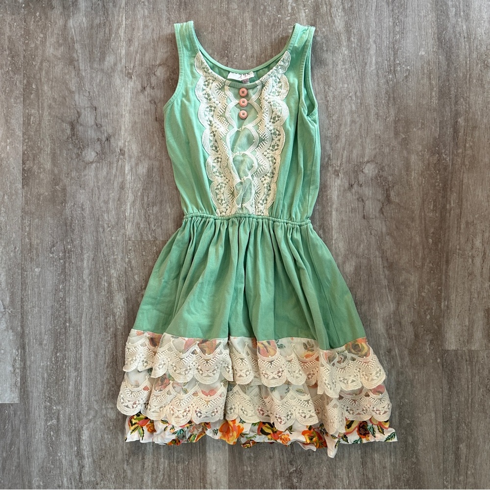 Green Lace Kids Dress MJC 435 Sz 10